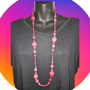 Purple Pink Wood Beaded Necklace..Pretty